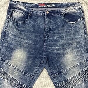 1738 Dynasty Jeans Mens 48 Blue Denim Stretch Distressed‎ Fade Knee Streetwear